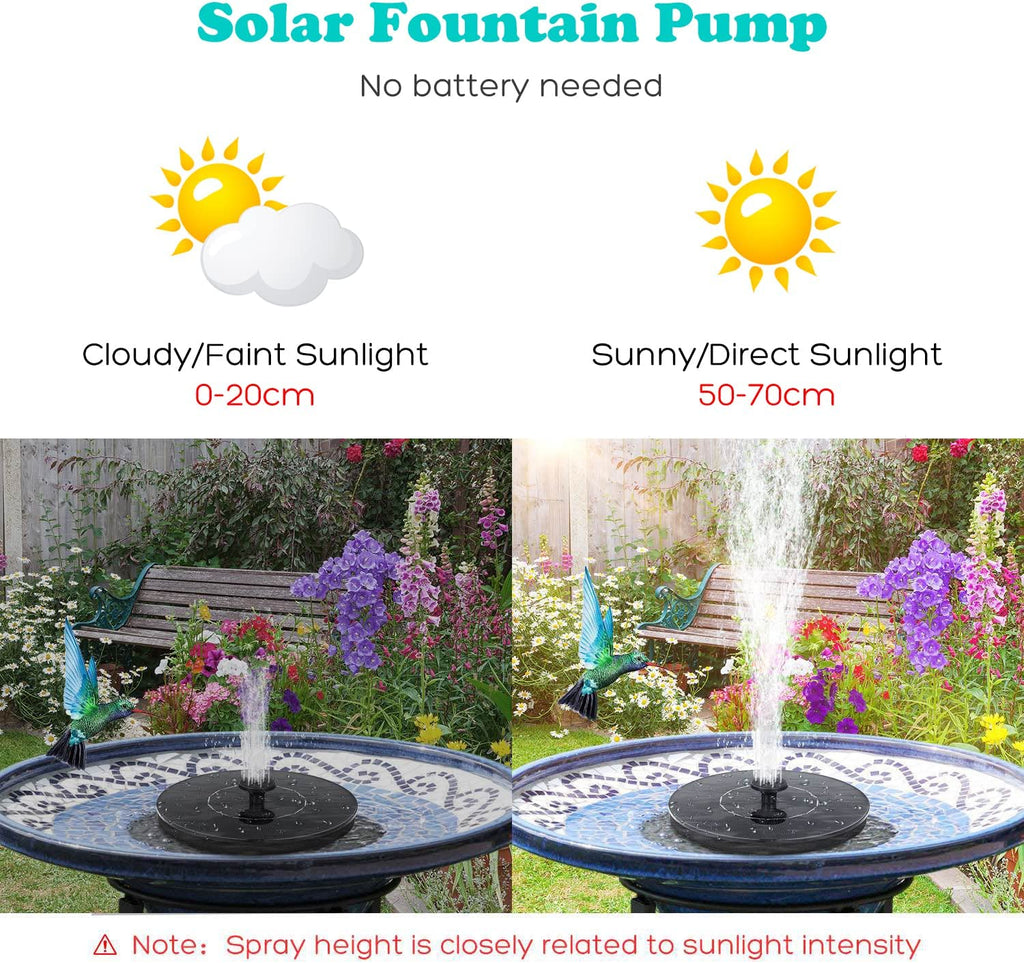 Solar Bird Bath Fountains, Upgrade 1.4W Solar Fountain Pump with 6 Nozzles, Free Standing Floating Solar Powered Water Fountain Pump for Bird Bath, Garden, Pond, Pool, Outdoor