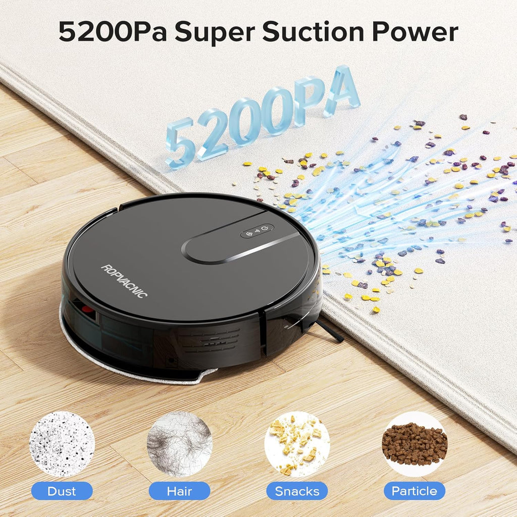 Robot Vacuum Cleaner Robot Vacuum and Mop Combo with 5200Pa Suction, Personalized Cleaning Adjustments, Self-Charging Robotic Vacuum Cleaner, Advanced Obstacle Avoidance
