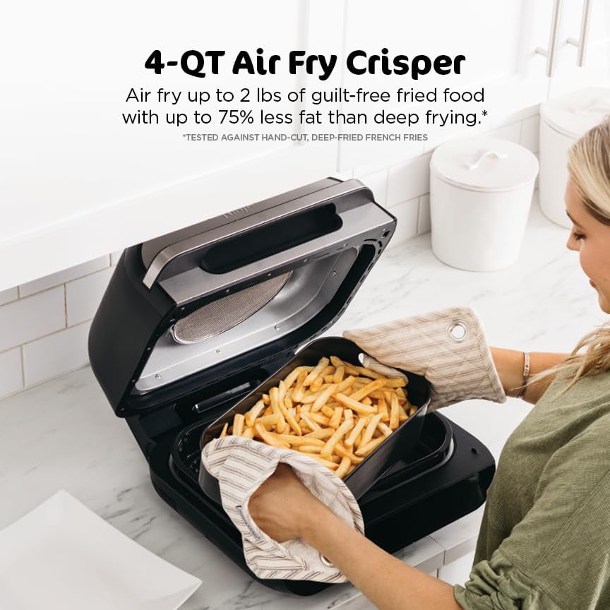 | Indoor Grill and Air Fryer| Foodi Smart XL | 6-In-1 Grill, Air Fry, Roast, Bake, Broil, Dehydrate & Crisp |Smart Thermometer & Splatter Shield | Dishwasher Safe Parts | Black/Silver | FG551