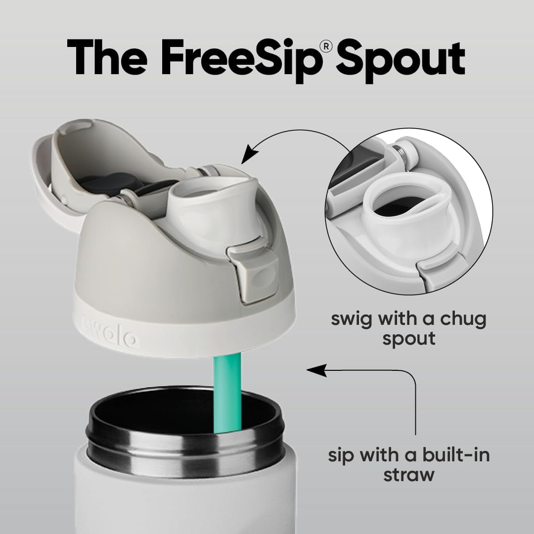 Freesip Insulated Stainless Steel Water Bottle with Straw, Bpa-Free Sports Water Bottle, Great for Travel, 24 Oz, Shy Marshmallow
