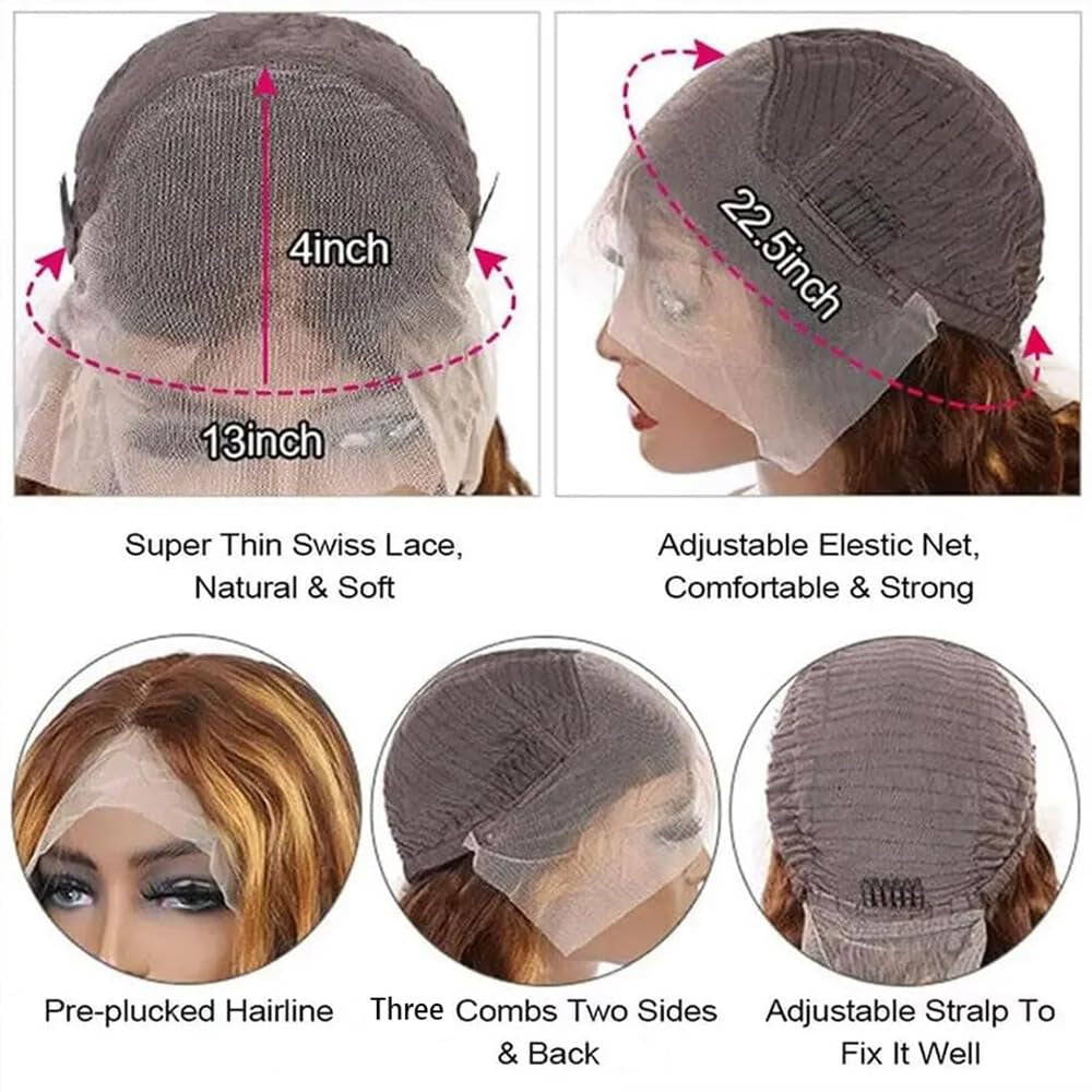 30 Inch Honey Blonde Wig Human Hair Deep Wave Lace Front Wigs 200 Density 4/27 Highlight Ombre 13X4 HD Transparent Lace Front Wig with Baby Hair Deep Curly Wave Wig Human Hair for Black Women