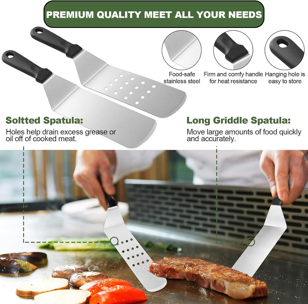 35PCS Griddle Accessories Kit, Flat Top Grill Accessories Set for Blackstone and Camp Chef, Grill Spatula Set with Enlarged Spatulas, Basting Cover, Scraper for Outdoor Barbecue