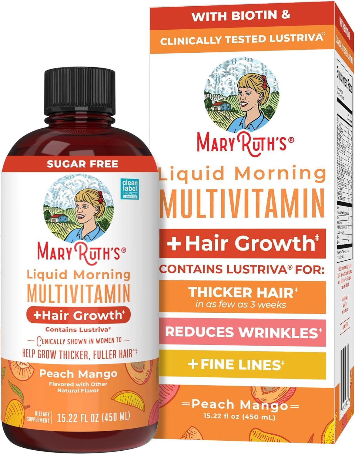 Liquid Multivitamin+Hair Growth | Biotin 10000Mcg | Lustriva Hair Growth Supplement | Clinically Tested in Women for Thicker Hair&Facial Wrinkle | Skin Care | Ages 18+ | 15.22 Fl Oz