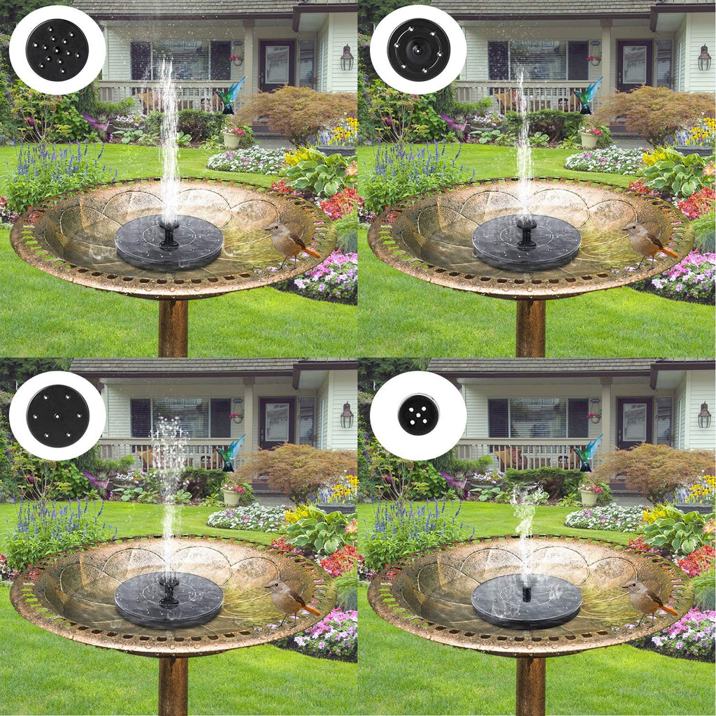 Solar Bird Bath Fountains, Upgrade 1.4W Solar Fountain Pump with 6 Nozzles, Free Standing Floating Solar Powered Water Fountain Pump for Bird Bath, Garden, Pond, Pool, Outdoor
