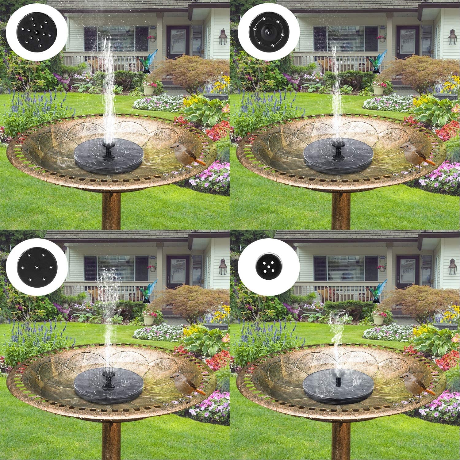 Solar Bird Bath Fountains, Upgrade 1.4W Solar Fountain Pump with 6 Nozzles, Free Standing Floating Solar Powered Water Fountain Pump for Bird Bath, Garden, Pond, Pool, Outdoor