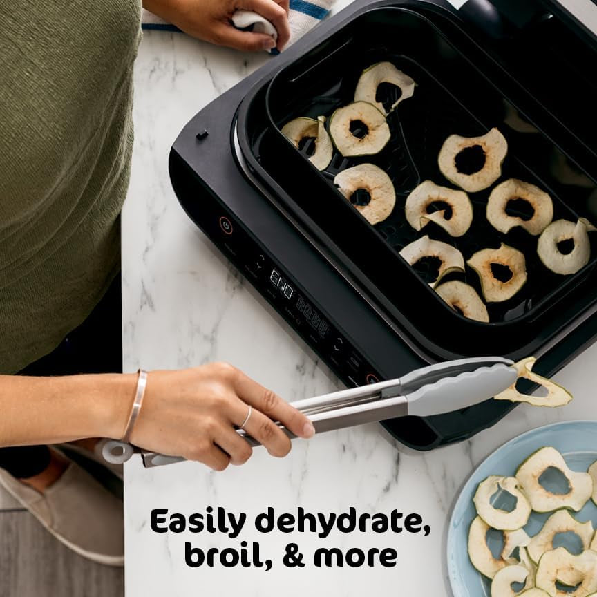 | Indoor Grill and Air Fryer| Foodi Smart XL | 6-In-1 Grill, Air Fry, Roast, Bake, Broil, Dehydrate & Crisp |Smart Thermometer & Splatter Shield | Dishwasher Safe Parts | Black/Silver | FG551