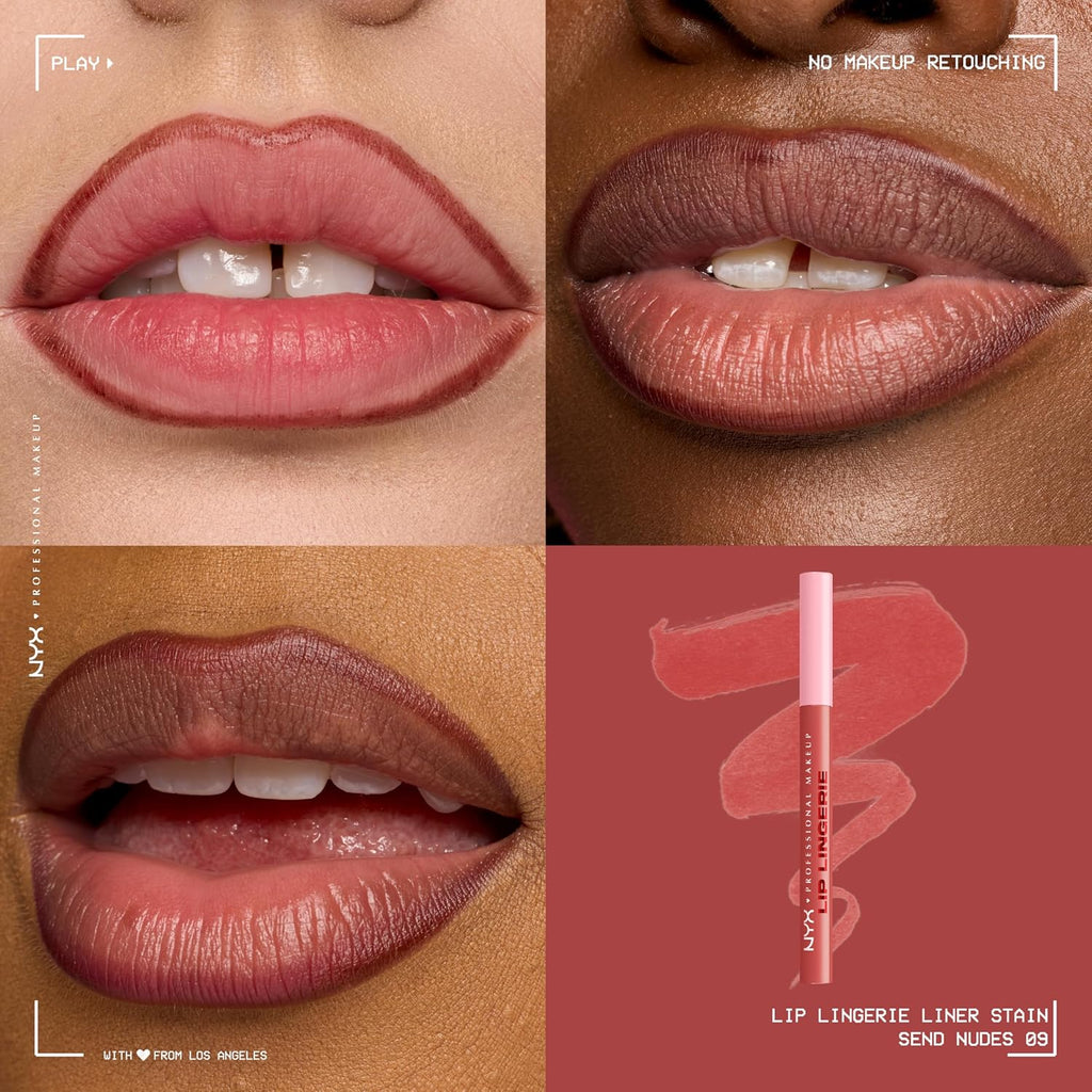 Lip Lingerie Liner Stain, Seamless Make up with All-Day Color, Waterproof Lip Stain Finish - Send Nudes (Rosewood)
