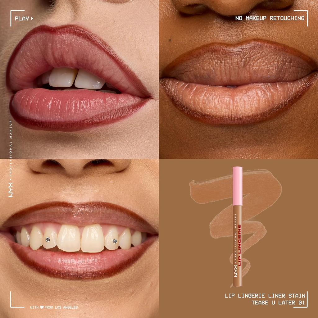 Lip Lingerie Liner Stain, Seamless Make up with All-Day Color, Waterproof Lip Stain Finish - Tease U Later (Cool Nude)