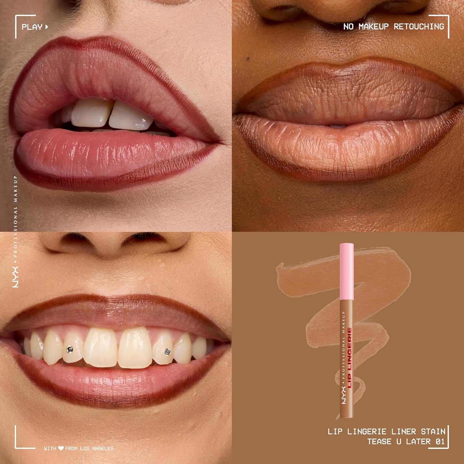 Lip Lingerie Liner Stain, Seamless Make up with All-Day Color, Waterproof Lip Stain Finish - Tease U Later (Cool Nude)
