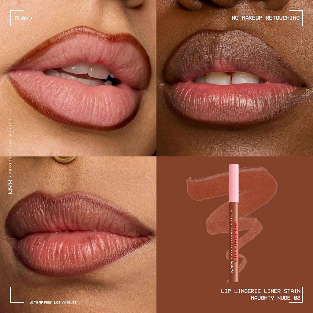 Lip Lingerie Liner Stain, Seamless Make up with All-Day Color, Waterproof Lip Stain Finish - Naughty Nude (Warm Nude)