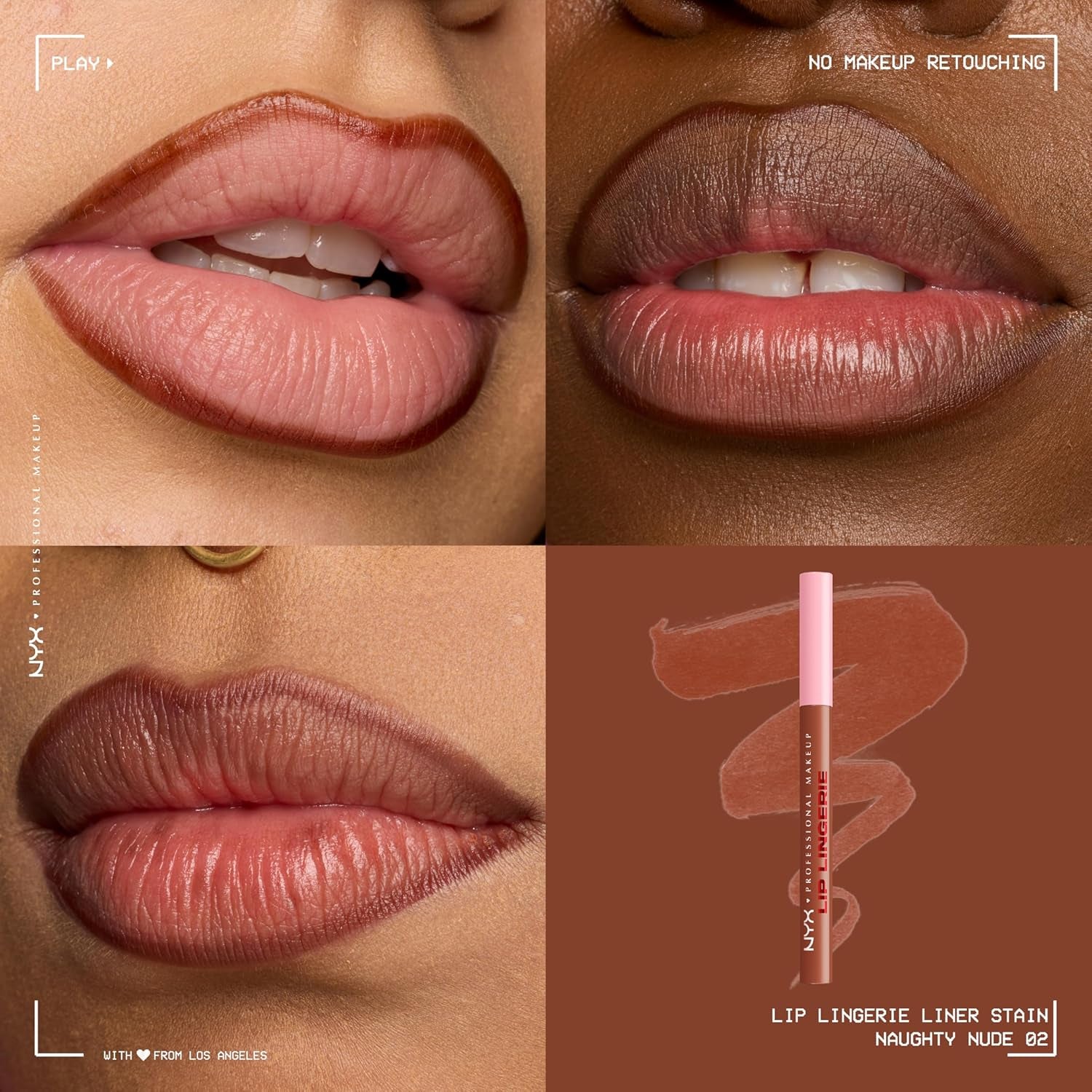 Lip Lingerie Liner Stain, Seamless Make up with All-Day Color, Waterproof Lip Stain Finish - Naughty Nude (Warm Nude)