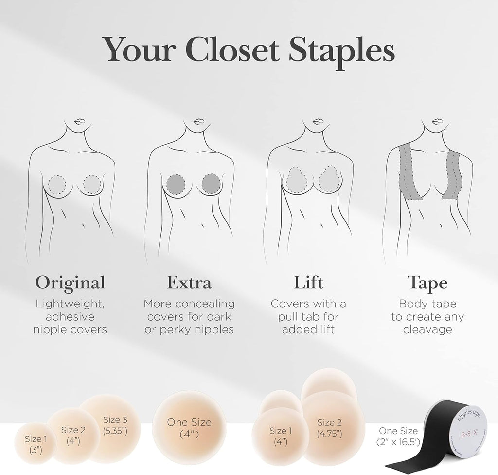 Nipple Covers for Women - Reusable Sticky Silicone Pasties with Travel Case - Original Circle or Lift Style Available