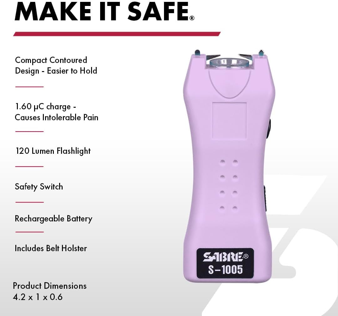 Pepper Spray & 2-In-1 Stun Gun with Flashlight, Self Defense Kit, Fast Flip Top Safety, Finger Grip for Better & Faster Aim, Painful 1.60 Μc Charge, 120 Lumen LED Light, Rechargeable, 0.54 Fl Oz