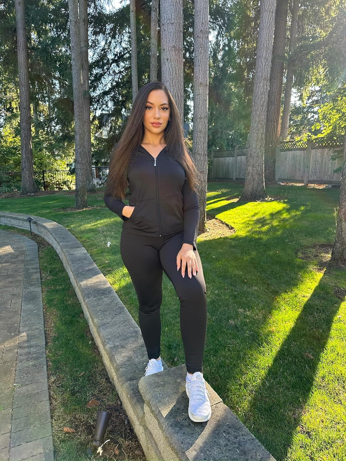Women Two Piece Outfits Workout Sets Bodycon Tracksuit Long Sleeve Zip up Hoodie Jacket Jogger Matching Sweat Pants Set