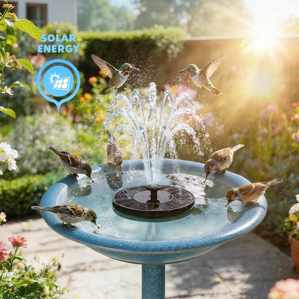 Solar Bird Bath Fountains, Upgrade 1.4W Solar Fountain Pump with 6 Nozzles, Free Standing Floating Solar Powered Water Fountain Pump for Bird Bath, Garden, Pond, Pool, Outdoor