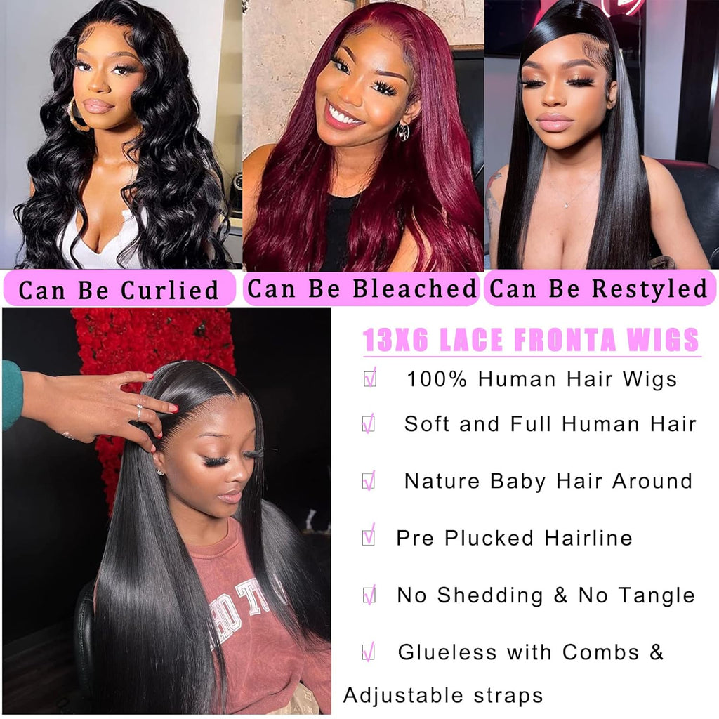 13X6 Lace Front Wigs Human Hair for Women 180 Density HD Transparent 28 Inch Straight Lace Front Wigs Human Hair Pre Plucked Glueless Lace Frontal Wigs Natural Black Color