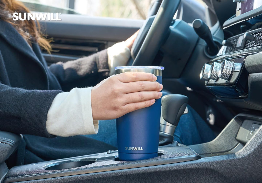 Travel Coffee Tumbler 20 Oz, Insulated Mug with Lid, Stainless Steel Cup for Outdoor, Powder Coated Navy
