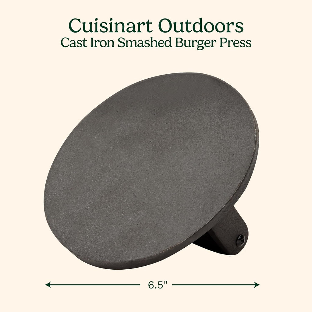 6.5" Cast Iron Smashed Burger Press, round Flat Edge Grill Press for Crispy Smash Burgers, Burger Tool for Grill and Griddle Accessories, for Bbqs and Tailgates