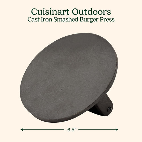 6.5" Cast Iron Smashed Burger Press, round Flat Edge Grill Press for Crispy Smash Burgers, Burger Tool for Grill and Griddle Accessories, for Bbqs and Tailgates