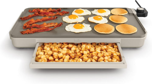 12" X 22" Electric Griddle with Warming Tray, Evergood™ Ceramic Nonstick Coating & Removable Temperature Probe, Dishwasher-Safe Drip Tray & Cool Touch Handles, 1500 Watt, Oatmilk