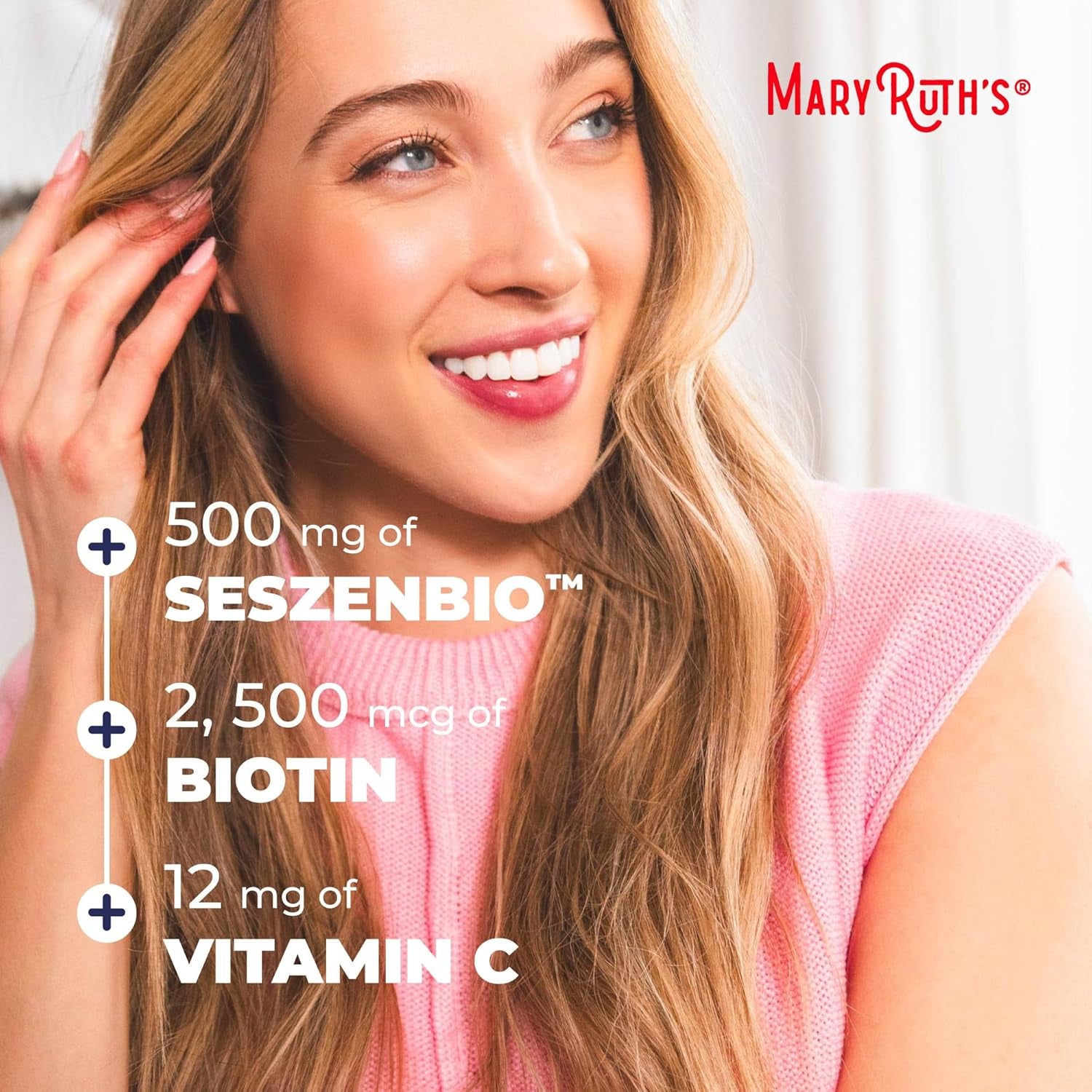 Daily Liquid Hair Formula | with 500 Mg Seszenbio™ + 2,500 Mcg Biotin | Vitamin C | Thicker, Stronger Hair for Women | Hair, Skin, & Nail Health | Collagen Production | 16 Fl Oz