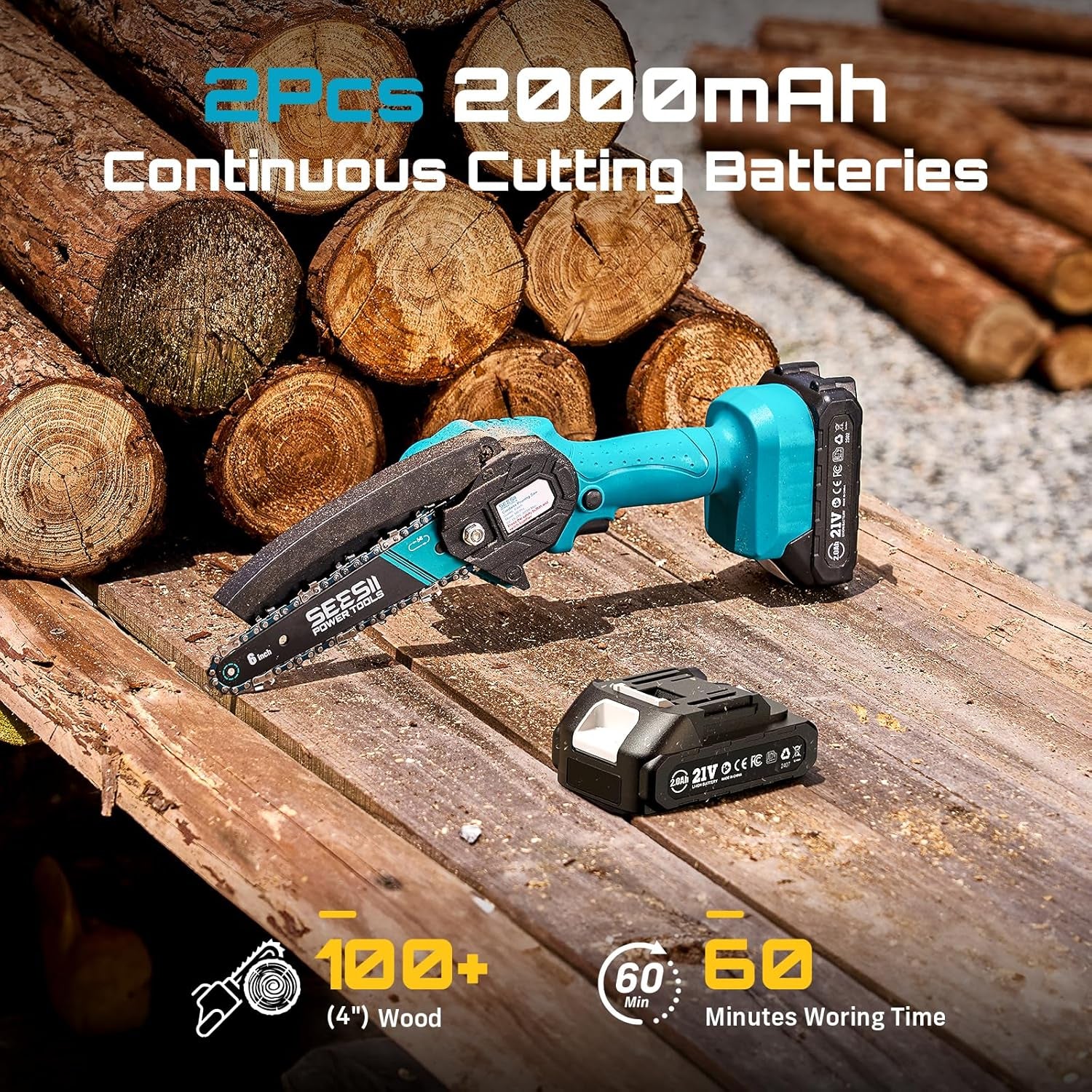Mini Chainsaw, 6-Inch Mini Chainsaw Cordless, Handheld Electric Power Chain Saw with 2 Batteries, for Tree Trimming Wood Cutting, Best Gifts for Father, Dad, Husband, Men