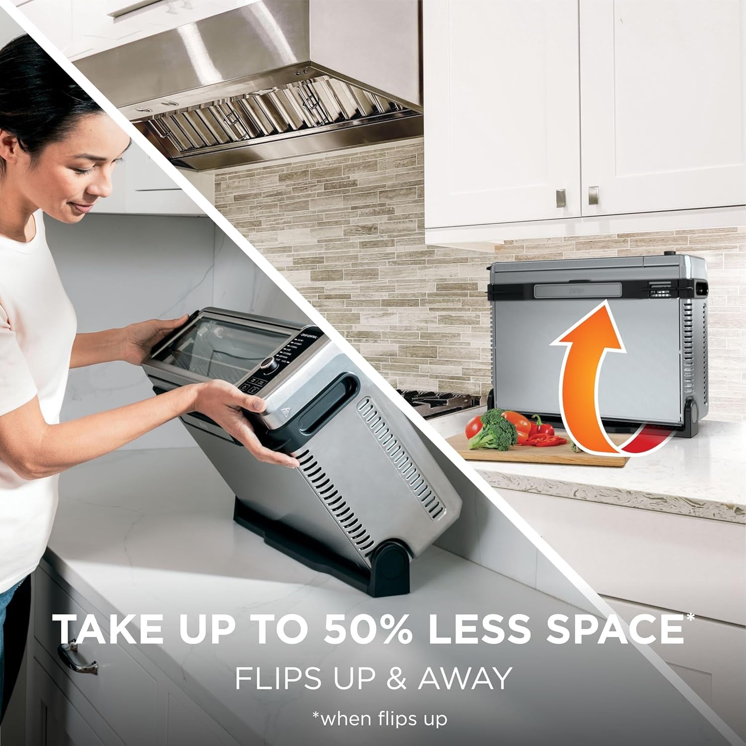 Digital Air Fryer & Toaster Oven | 8-In-1 Functionality | Flip-Up Design | XL Capacity | Air Fry Basket, Sheet Pan, Wire Rack & Crumb Tray | 1800 Watt | Silver | SP101