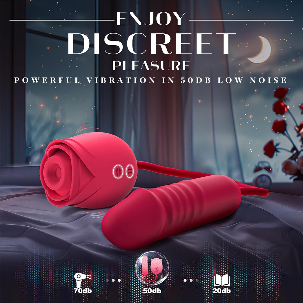 Vibrator Dildo Sex Toys for Women -  Rose Sex Toy with Thrusting G Spot Vibrators & 10 Sucking Modes for Clitoral Nipple Stimulation Anal Double-Ended Dildos Adult Sex Toys Games for Couples