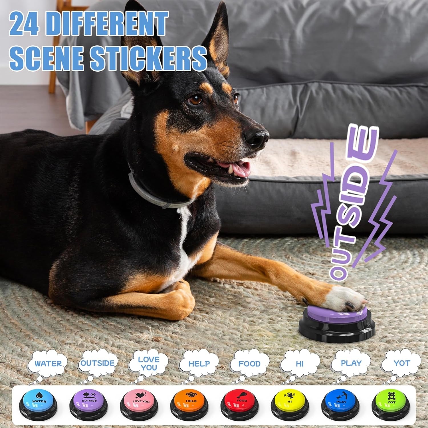 Dog Buttons Talk,Updated 8 Pack Dog Communication Buttons,Recordable Talking Training Buttons for Dogs,30 Seconds Voice Dog Speaking Buttons with Dog Bath Brush Set