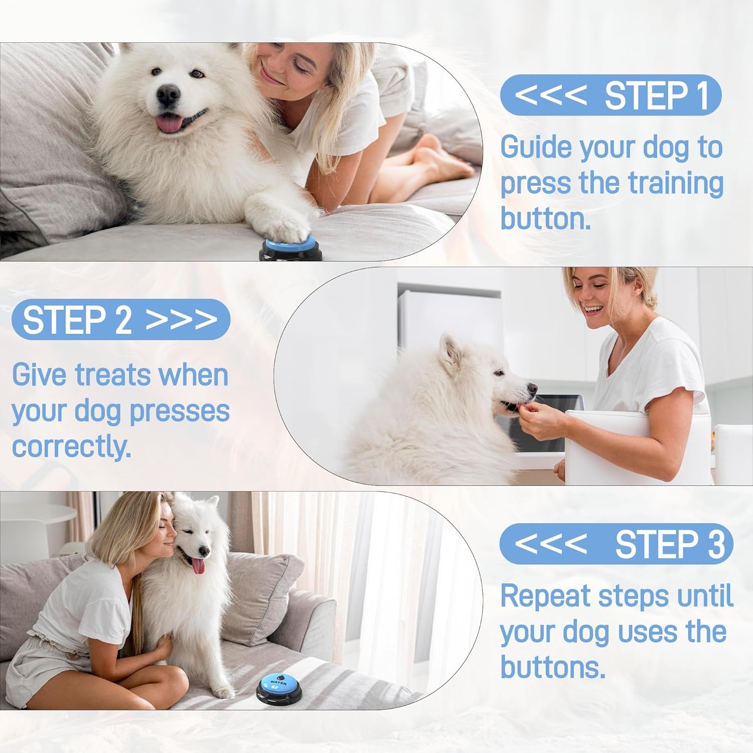 Dog Buttons Talk,Updated 8 Pack Dog Communication Buttons,Recordable Talking Training Buttons for Dogs,30 Seconds Voice Dog Speaking Buttons with Dog Bath Brush Set