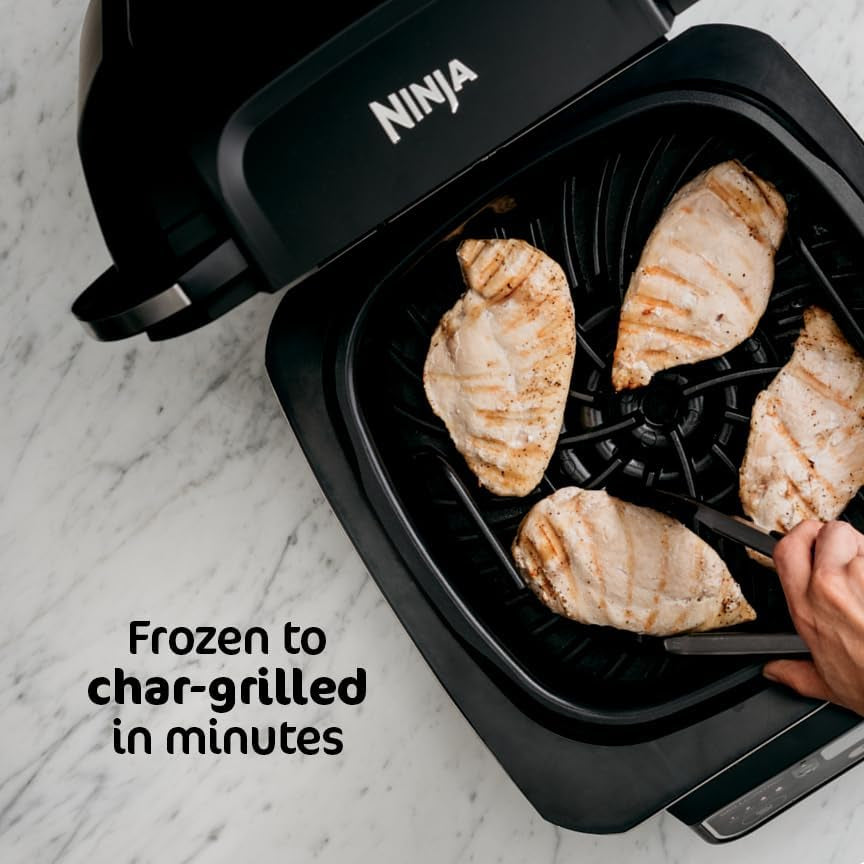 | Indoor Grill and Air Fryer| Foodi Smart XL | 6-In-1 Grill, Air Fry, Roast, Bake, Broil, Dehydrate & Crisp |Smart Thermometer & Splatter Shield | Dishwasher Safe Parts | Black/Silver | FG551