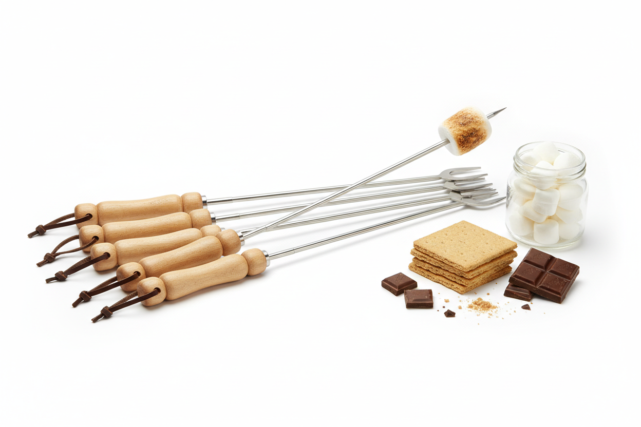 Smores Sticks for Fire Pit Long - Marshmallow Roasting Sticks Smores Kit - Smore Skewers Hot Dog Fork Campfire Cooking Equipment, Camping Essentials S'Mores Gear Outdoor Accessories 32" 5 Pack