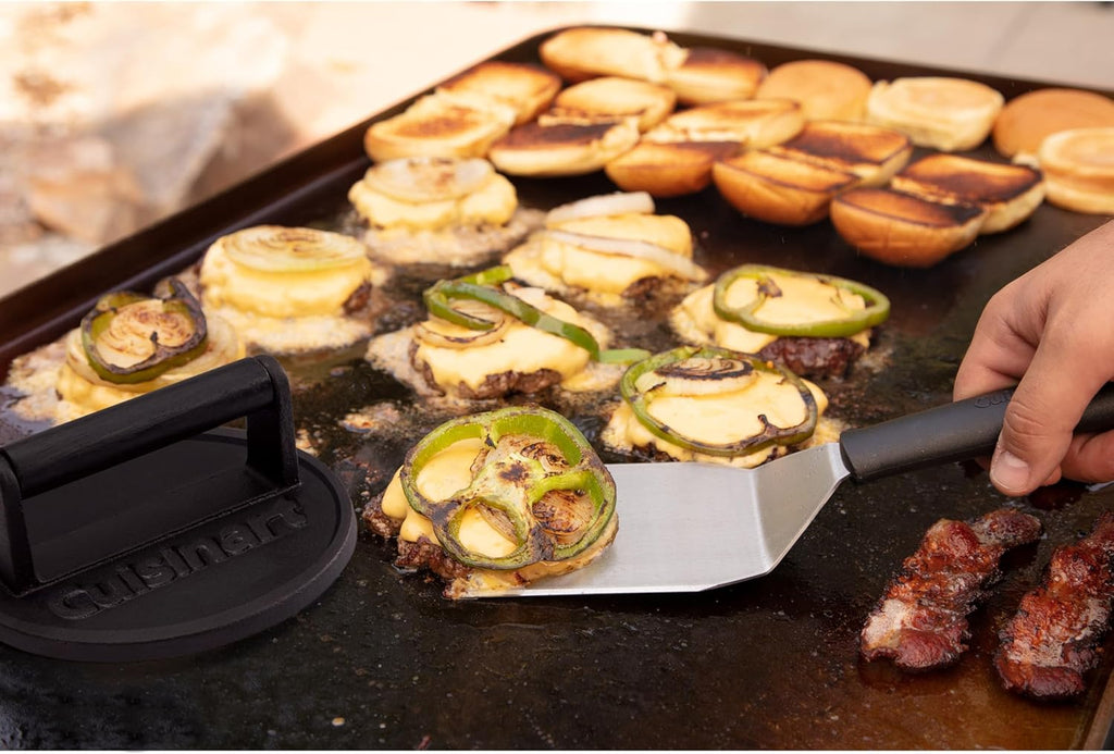 6.5" Cast Iron Smashed Burger Press, round Flat Edge Grill Press for Crispy Smash Burgers, Burger Tool for Grill and Griddle Accessories, for Bbqs and Tailgates