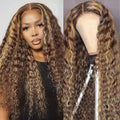 30 Inch Honey Blonde Wig Human Hair Deep Wave Lace Front Wigs 200 Density 4/27 Highlight Ombre 13X4 HD Transparent Lace Front Wig with Baby Hair Deep Curly Wave Wig Human Hair for Black Women