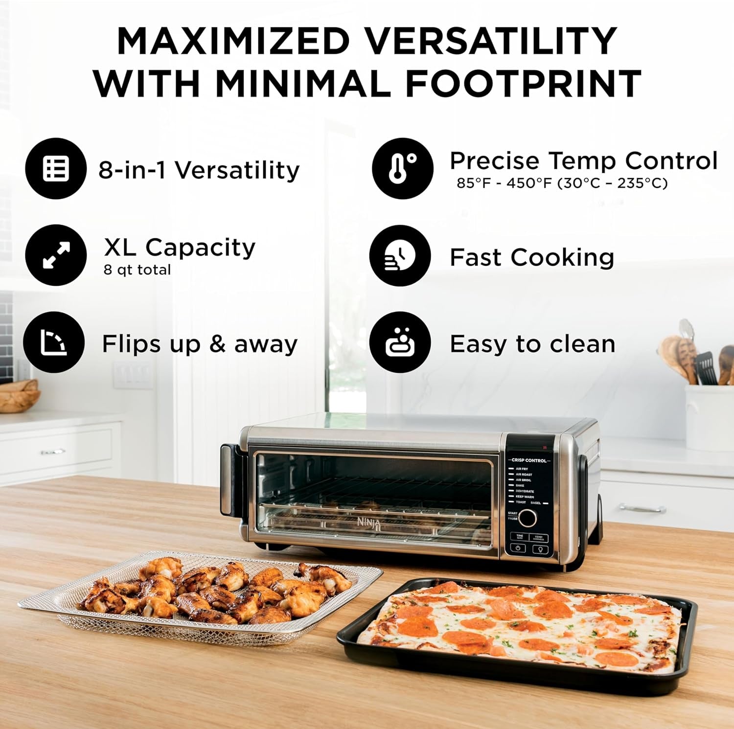 Digital Air Fryer & Toaster Oven | 8-In-1 Functionality | Flip-Up Design | XL Capacity | Air Fry Basket, Sheet Pan, Wire Rack & Crumb Tray | 1800 Watt | Silver | SP101