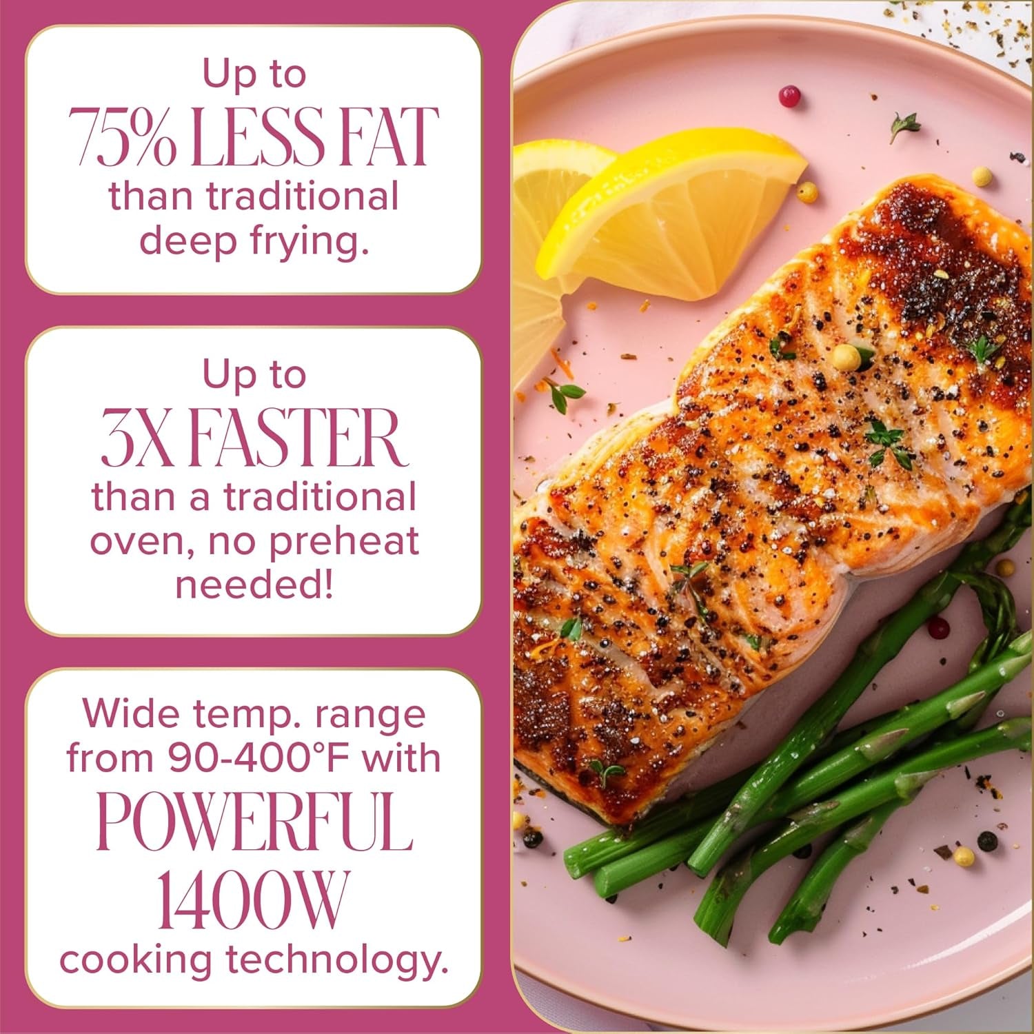 Air Fryer, Large 6-Quart Capacity, Nonstick Made without PFAS, Touchscreen Display, 8-In-1 (Air Fry, Roast, Broil, Bake, Reheat, Keep Warm, Pizza, Dehydrate), Dishwasher Safe, Pink