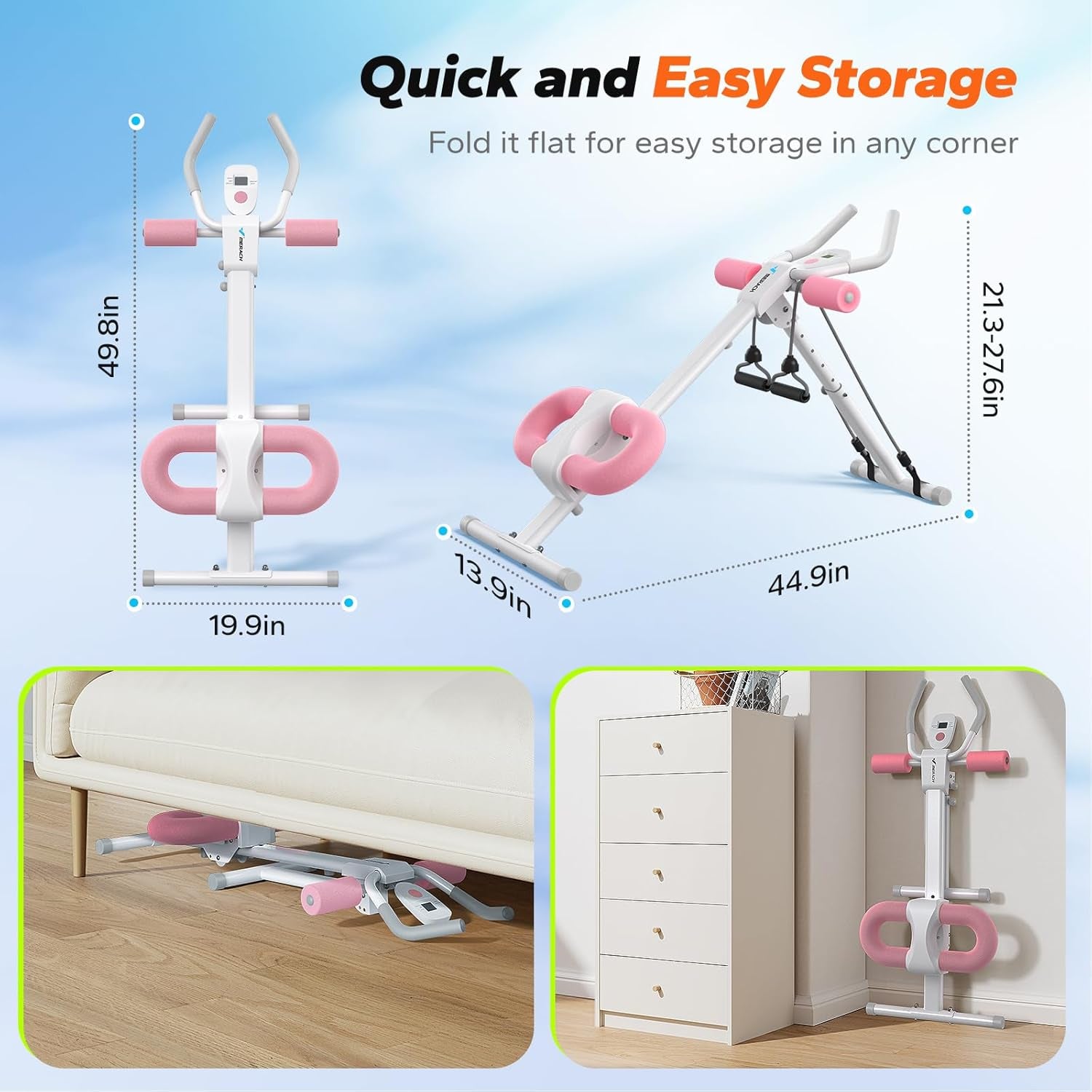 Ab Machine, Ab Workout Equipment, Adjustable Ab Trainer Machine for Abs Workout at Home Gym, Foldable, Knee Protection, Abdominal Trainer for Stomach Workout