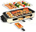 Electric Indoor Grill 1500W,  2 in 1 Smokeless Indoor Grills with Non-Stick Removable Grill & Griddle Plate, Temperature Control, Portable Korean BBQ Grill with 3 Raclette Cheese Pans