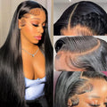13X6 Lace Front Wigs Human Hair for Women 180 Density HD Transparent 28 Inch Straight Lace Front Wigs Human Hair Pre Plucked Glueless Lace Frontal Wigs Natural Black Color