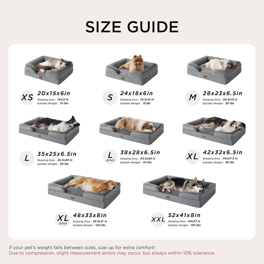 Orthopedic Dog Beds Large Sized Dog - Washable Large Dog Cat Bed Waterproof, Comfort Dogs Couch Sofa with Washable Removable Cover, Pet Bed with Nonskid Bottom, Grey, 35"