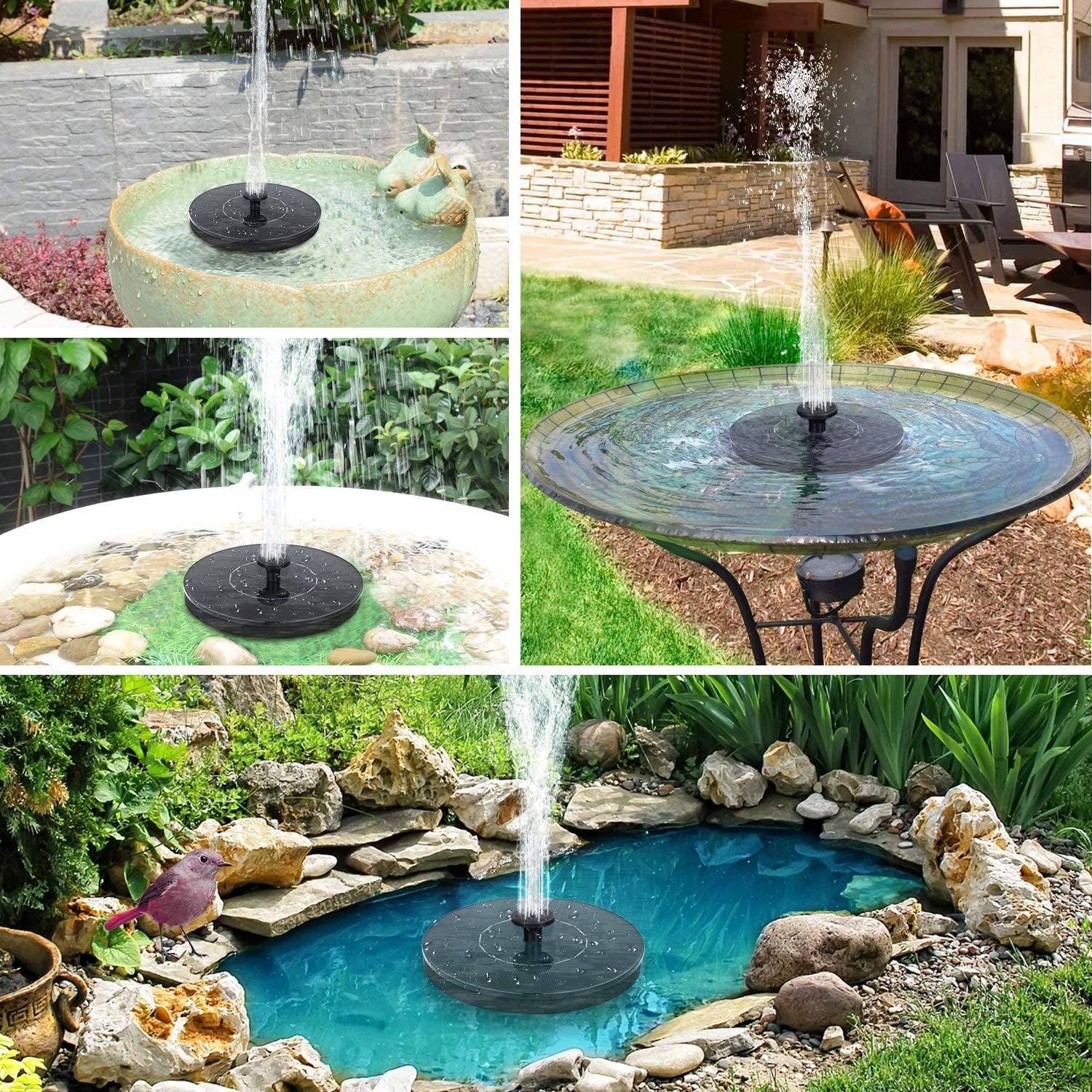 Solar Bird Bath Fountains, Upgrade 1.4W Solar Fountain Pump with 6 Nozzles, Free Standing Floating Solar Powered Water Fountain Pump for Bird Bath, Garden, Pond, Pool, Outdoor