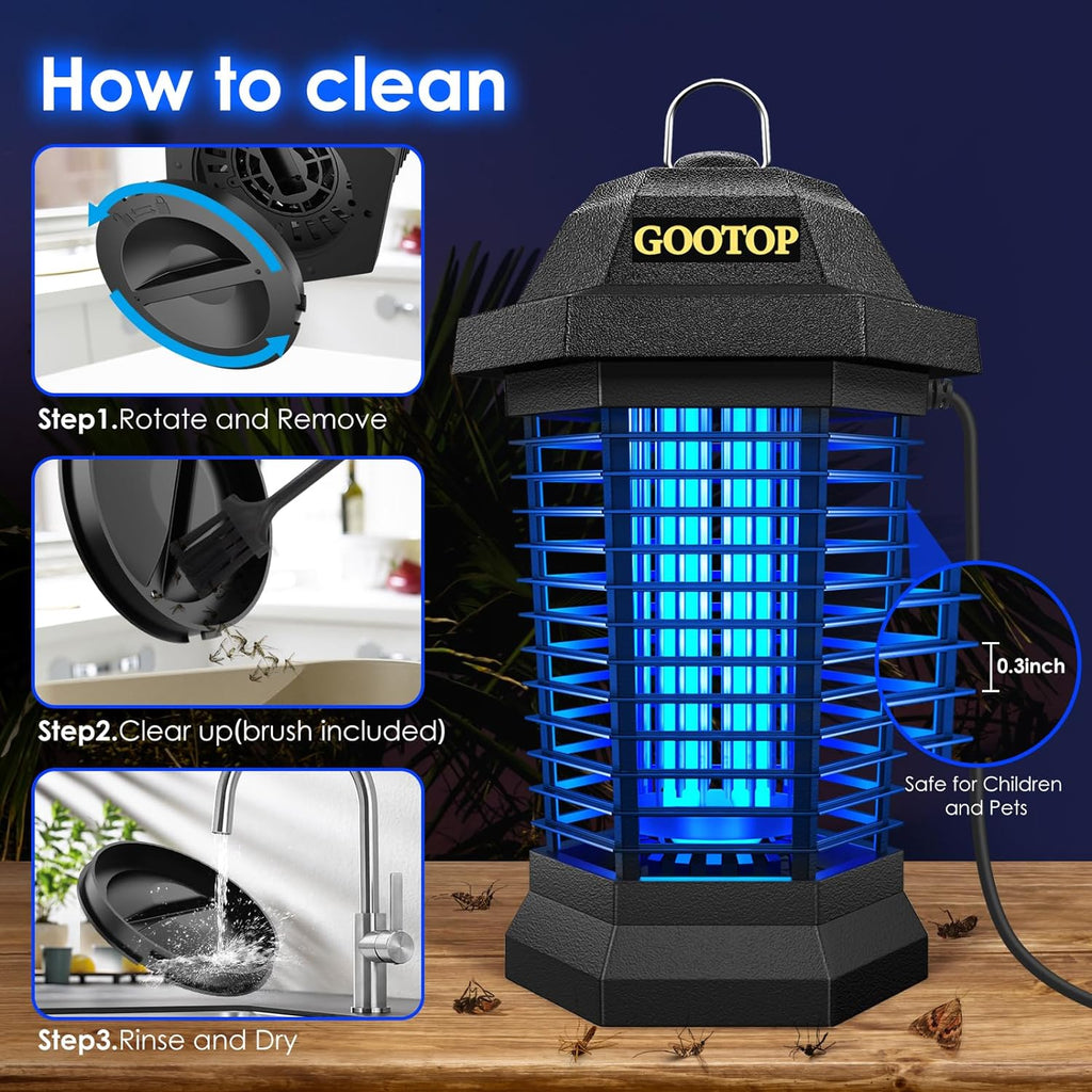 Bug Zapper Outdoor, Mosquito Zapper, 3 Prong Plug in Electric Fly Zapper, Mosquito Killer, Fly Traps, Flying Insects Zapper Indoor Outdoor, 4200V, ABS Plastic Outer (Black)