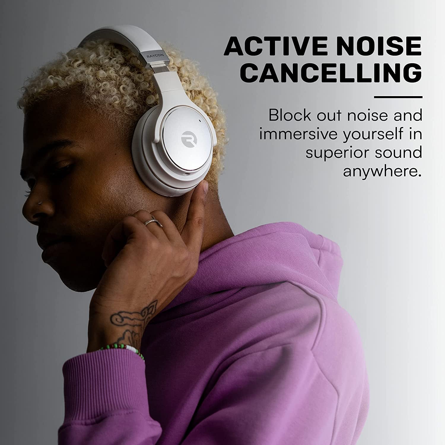 Everyday Bluetooth Headphones - over the Ear, Active Noise Cancelling Wireless Headphones + Awareness Mode, Bluetooth Headset with Mic, 40 Hours of Battery Life (Rose Gold)