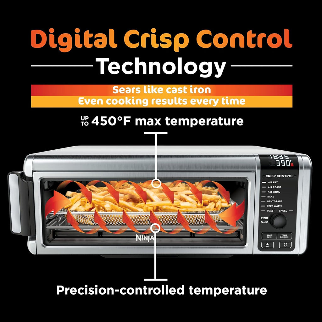 Digital Air Fryer & Toaster Oven | 8-In-1 Functionality | Flip-Up Design | XL Capacity | Air Fry Basket, Sheet Pan, Wire Rack & Crumb Tray | 1800 Watt | Silver | SP101