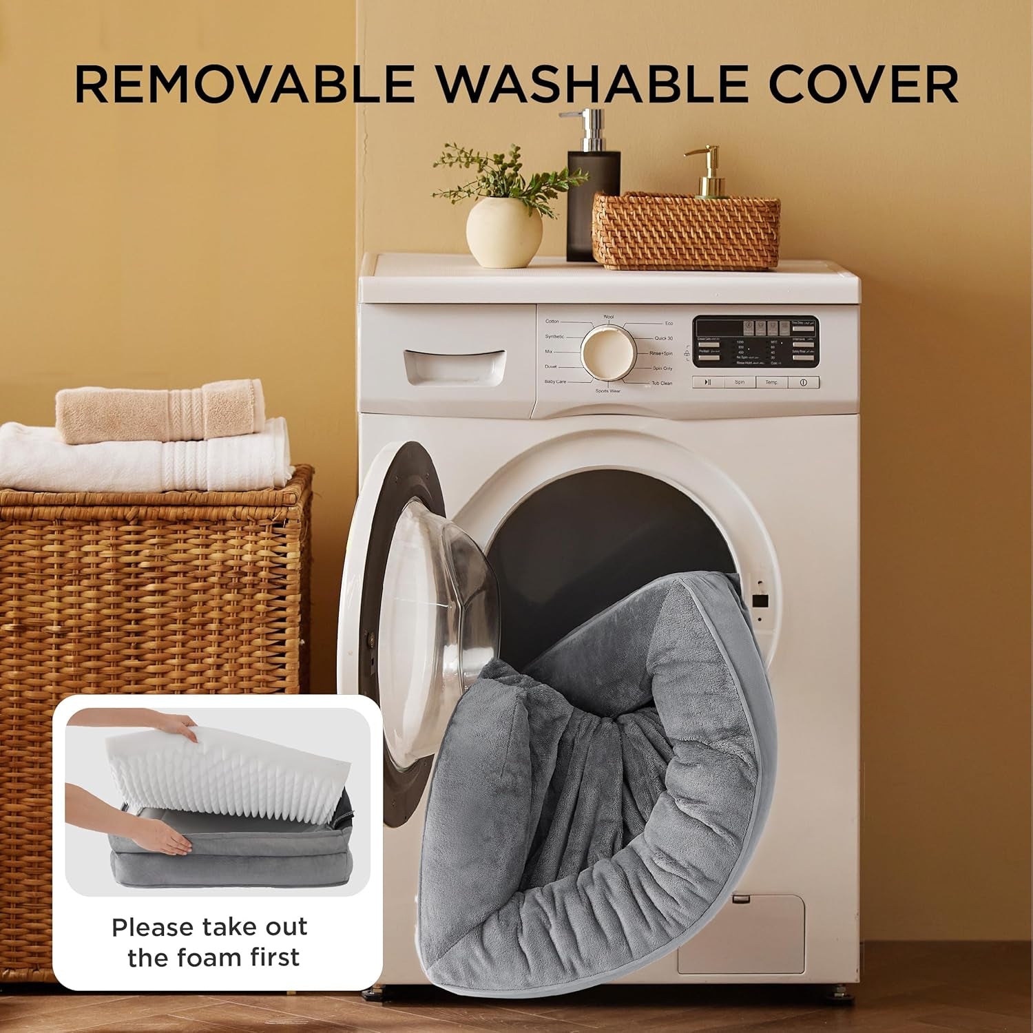 Orthopedic Dog Beds Large Sized Dog - Washable Large Dog Cat Bed Waterproof, Comfort Dogs Couch Sofa with Washable Removable Cover, Pet Bed with Nonskid Bottom, Grey, 35"