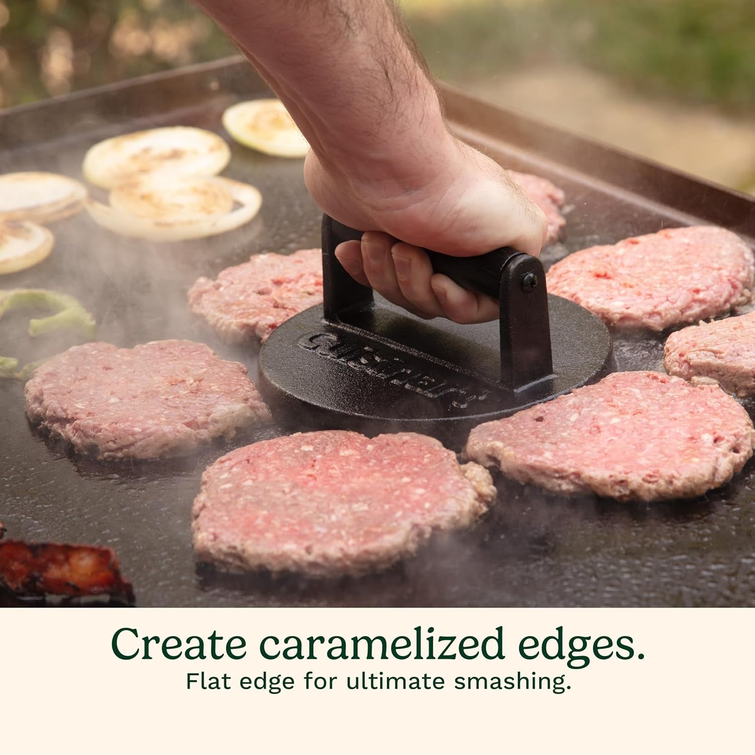 6.5" Cast Iron Smashed Burger Press, round Flat Edge Grill Press for Crispy Smash Burgers, Burger Tool for Grill and Griddle Accessories, for Bbqs and Tailgates