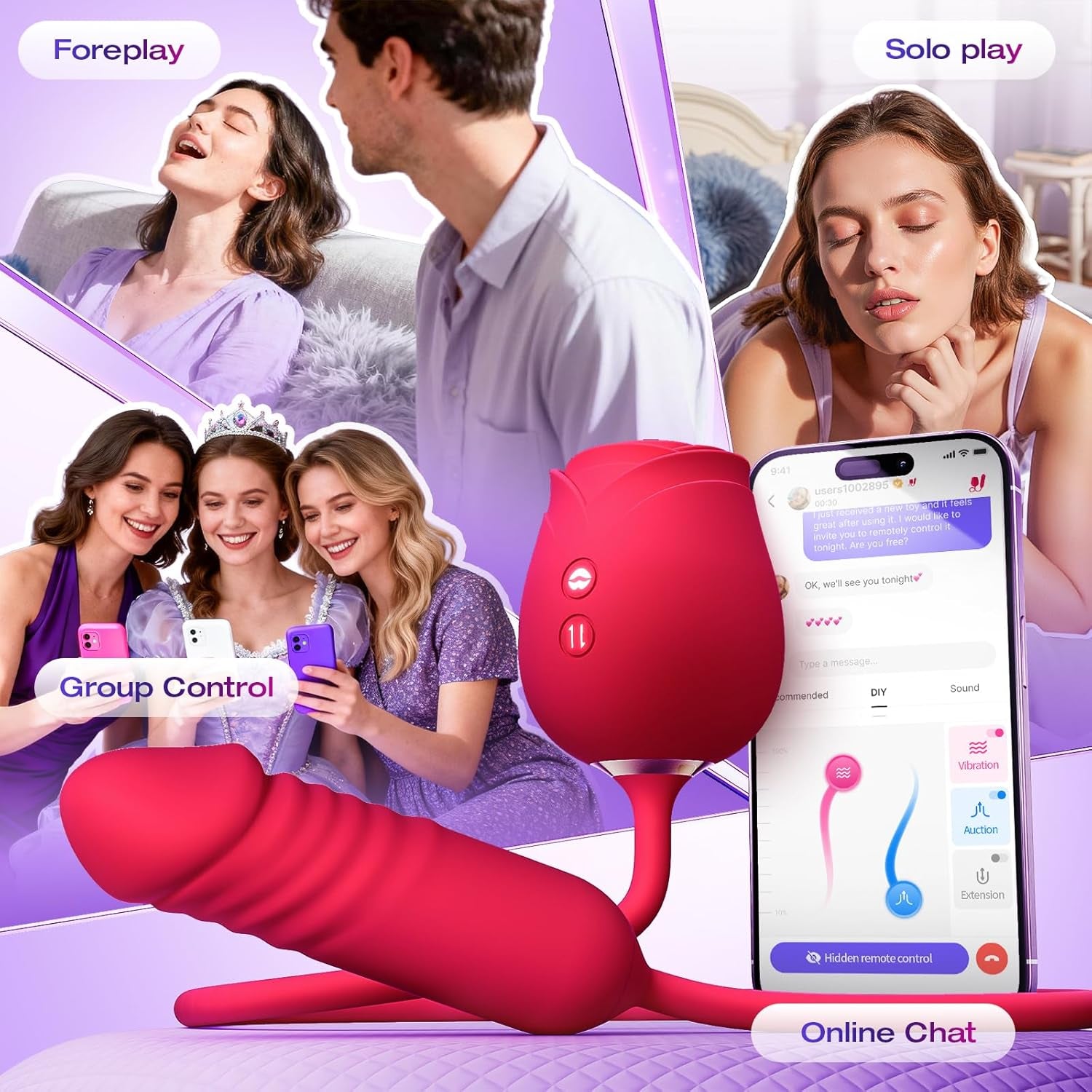 Vibrator Dildo Sex Toys for Women -  Rose Sex Toy with Thrusting G Spot Vibrators & 10 Sucking Modes for Clitoral Nipple Stimulation Anal Double-Ended Dildos Adult Sex Toys Games for Couples