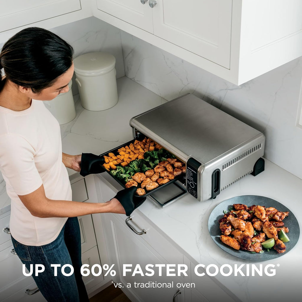 Digital Air Fryer & Toaster Oven | 8-In-1 Functionality | Flip-Up Design | XL Capacity | Air Fry Basket, Sheet Pan, Wire Rack & Crumb Tray | 1800 Watt | Silver | SP101