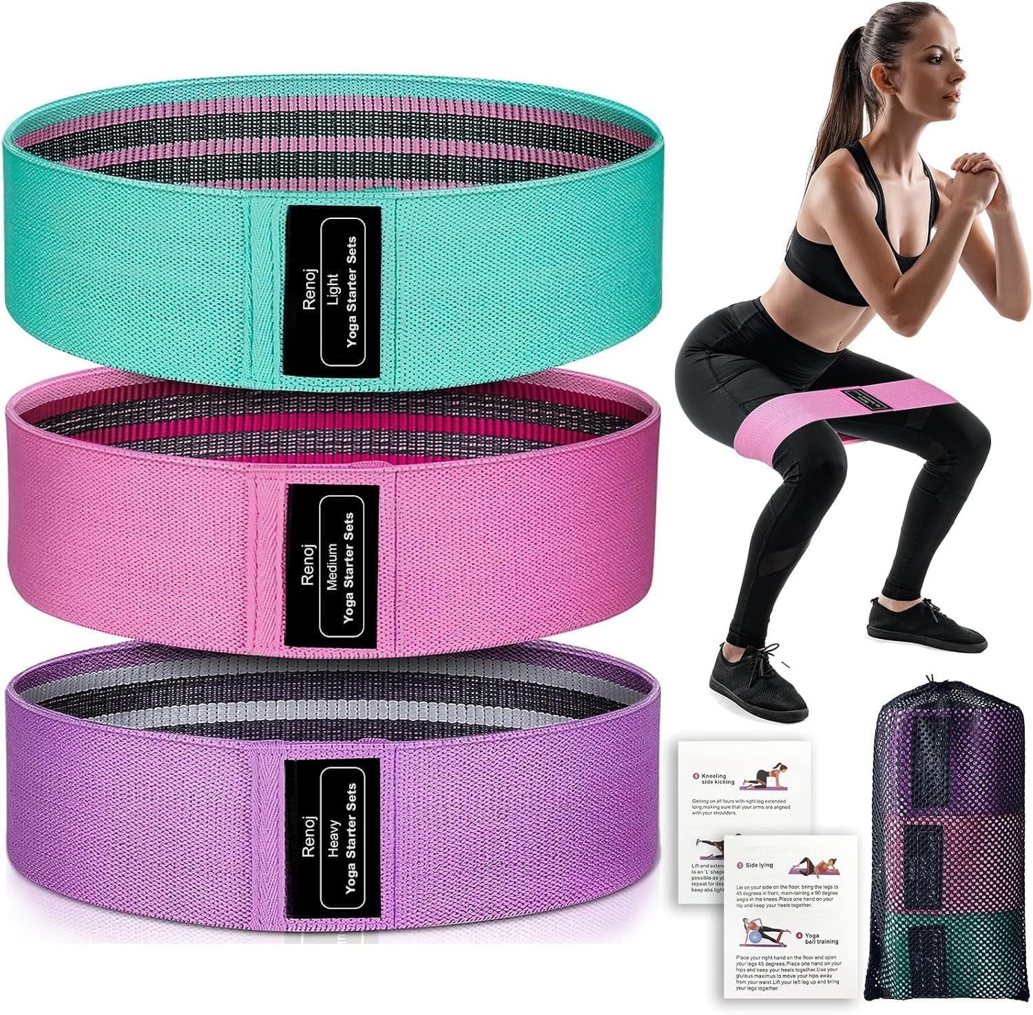 Resistance Bands for Working Out: 3-Set Professional Exercise Bands for Pilates, Yoga, Home Gym, Booty, Leg Training | Heavy/Medium/Light Fabric Loops for Women Men