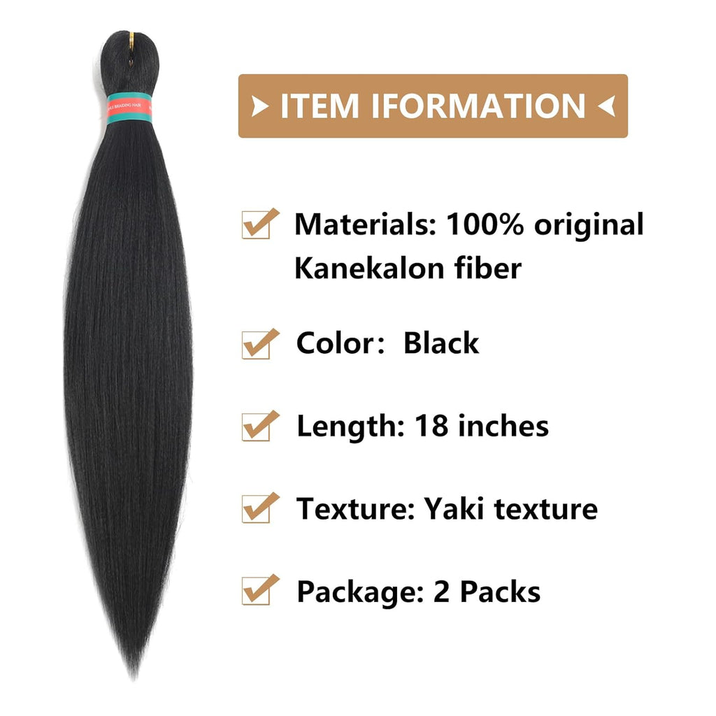 Black Pre Stretched Braiding Hair 2 Packs Pre Feathered Braid Hair Extensions 18 Inches Hair Braids